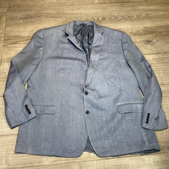 Ralph Ralph Lauren Blazer Mens 42 Long Blue Silk Wool Sport Coat Herringbone - Picture 1 of 12